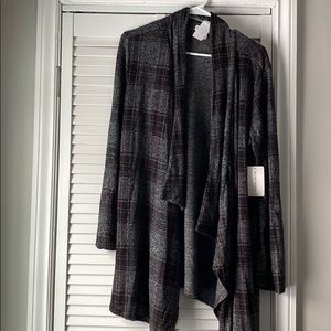 NWT Gray, Black, Burgundy Plaid Cardigan